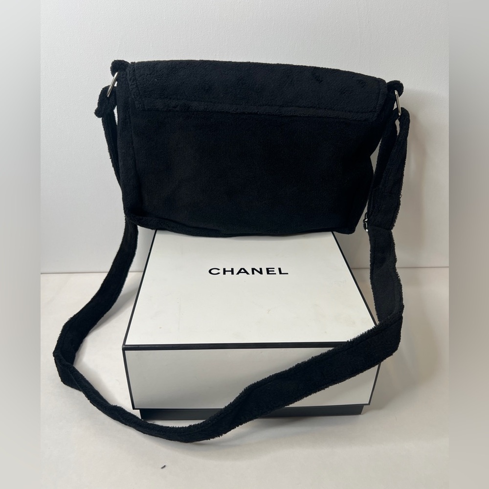 Chanel Makeup Bag crossbody purse velour flap CC black white terry precision - Picture 6 of 9